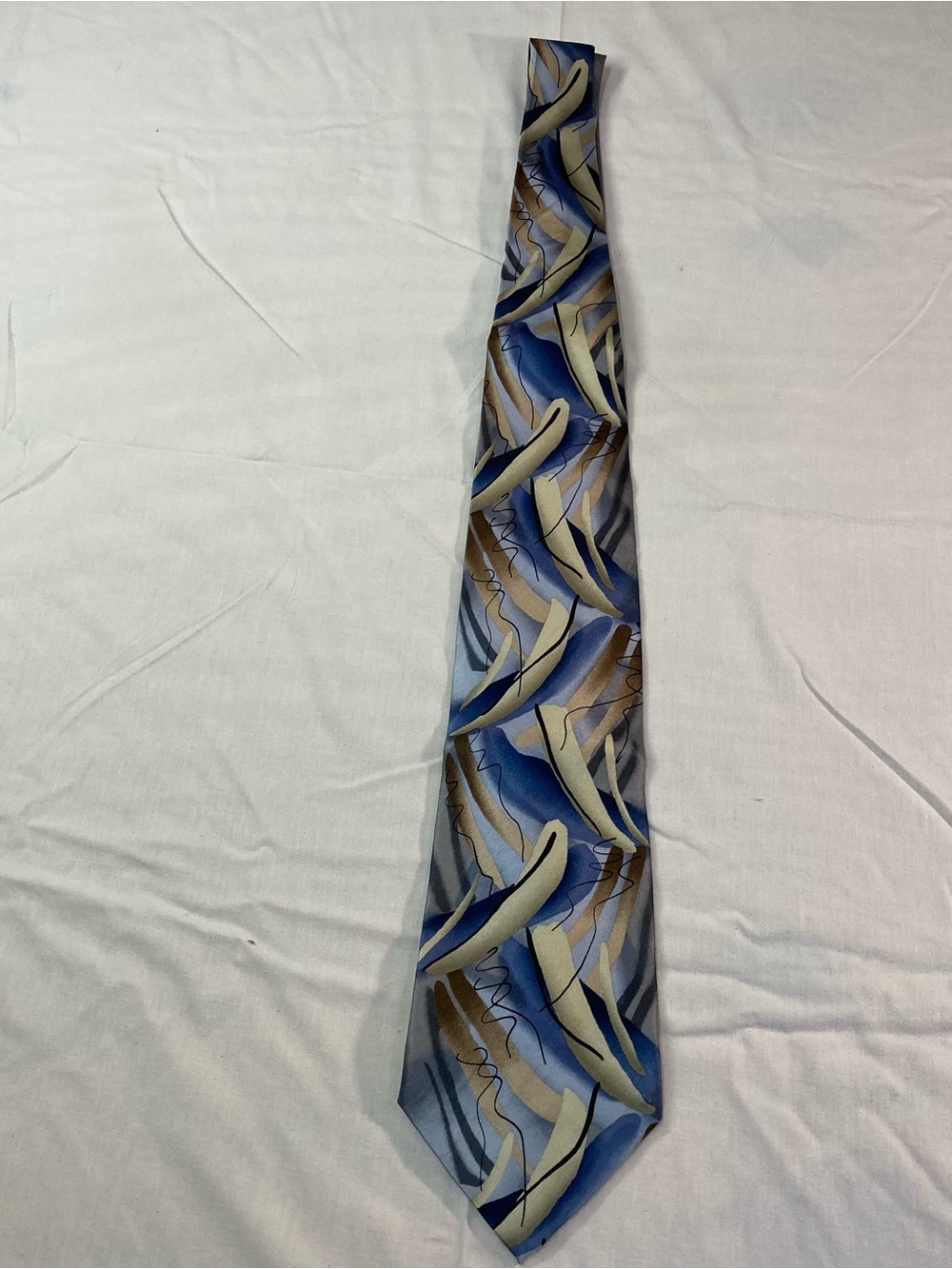 J. Garcia Blue, Beige and Brown Abstract Silk-Feel Men's Tie